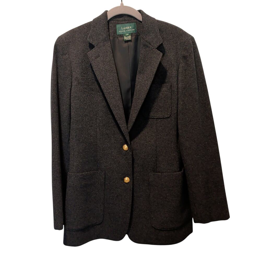 Lauren Ralph Lauren Charcoal Wool Blazer with Gold-Tone Buttons